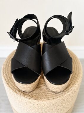 ALOHAS Black Leather Platform Sandals | Made in Spain | EU 37 / US 6.5